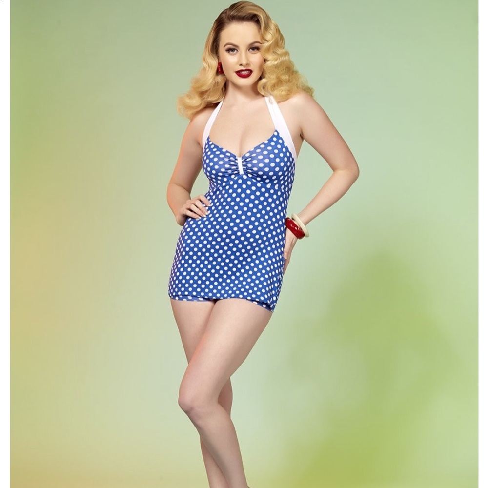 Pinup Couture Bettie Blue Polka Dot swimsuit